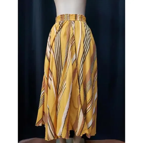 NE QUITTEZ PAS Striped Midi mustard Size S Womens midi Skirt #CB4 - Picture 7 of 12